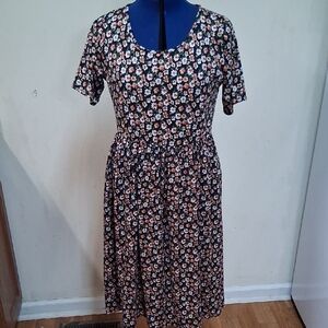 Vibe Black Floral Knit Womens Midi Dress